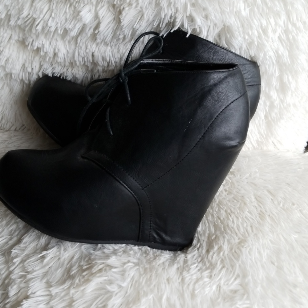 Black Platform Wedge Booties